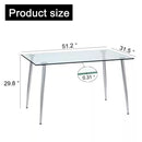 Modern 51-inch x 30-inch Glass Top Dining Table with Silver Metal Legs