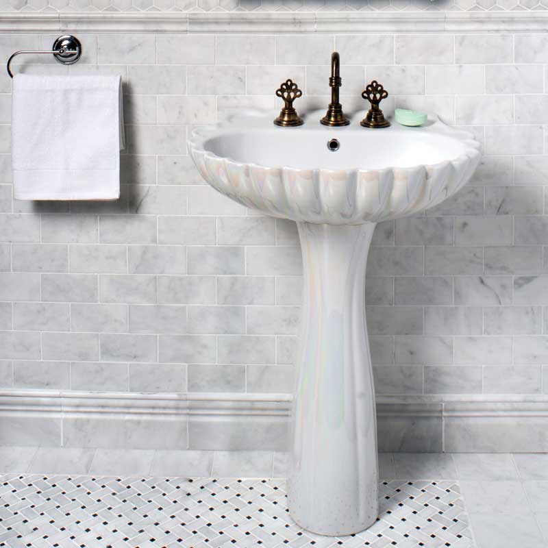 Glacier Honed 12"x12" Basket Weave Marble Mosaic Product shot wash basin view