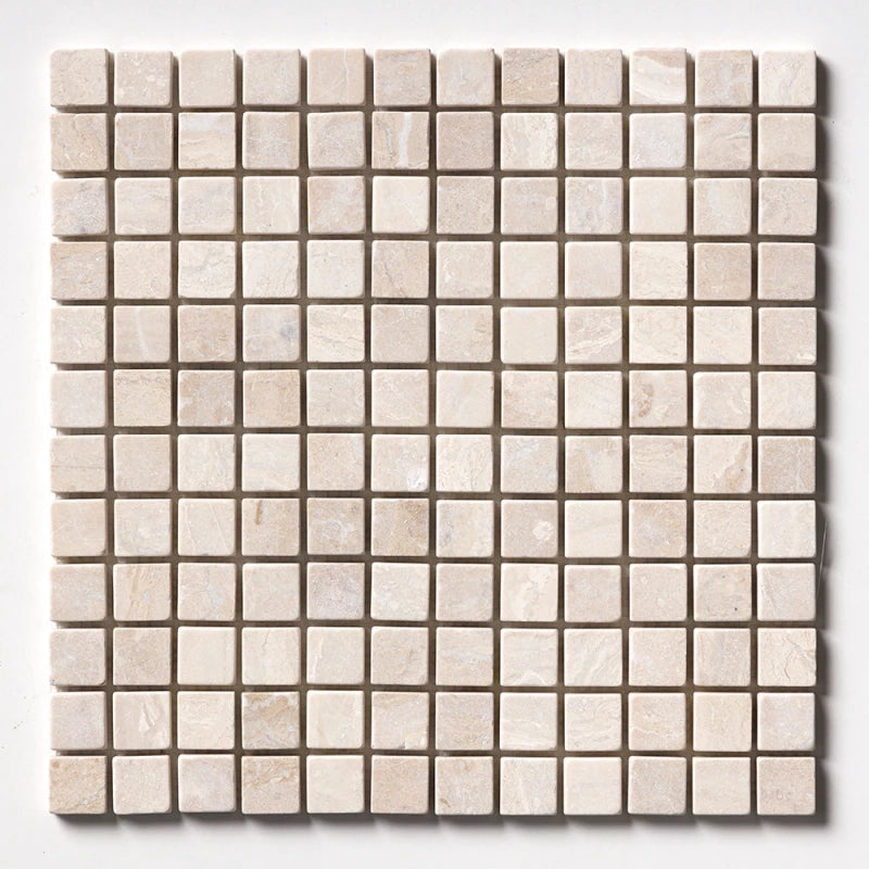 Royal Tumbled 12"x12" Marble 1"x1" Mosaic Tile wall view