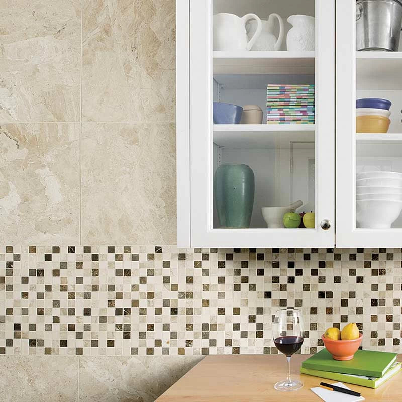 Florence 12"x12" Honed Marble 1"x1" Mosaic Tile kitchen view