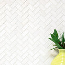 Ice white 11"x11" Polished Herringbone 1x2 Marble Mosaic Product shoot mosaic view  3