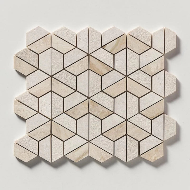 Royal Textured 10 3/8"x12" 3d Hexagon Marble Mosaic Tile profile view