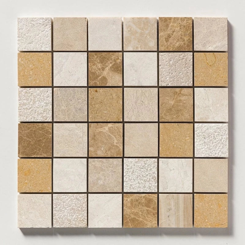 Royal Paradise And Seashell 12"x12" Textured Marble 2"x2" Mosaic Tile profile view