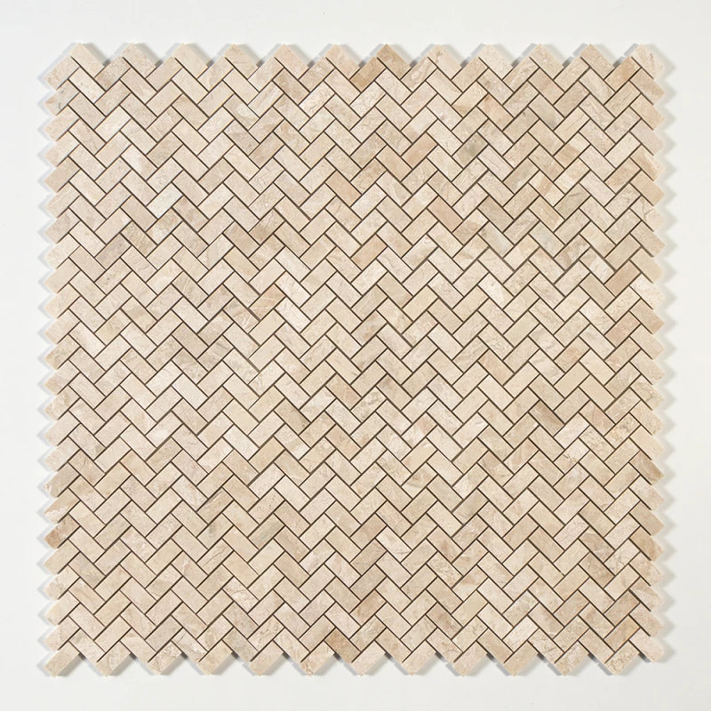 Royal Honed 12"x12" Herringbone Marble Mosaic Tile product shot wall view