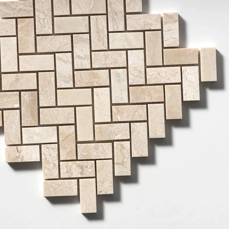 Royal Honed 12"x12" Herringbone Marble Mosaic Tile product shot angle view