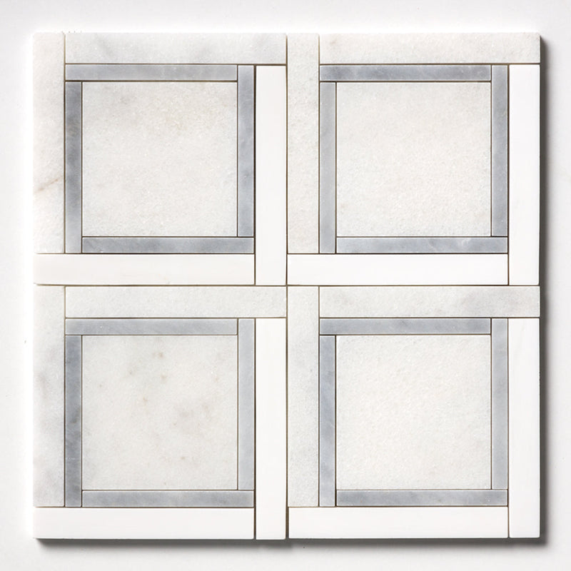 Glacier, Snow White, Allure 12 7/8"x12 7/8" Multi Finish Cambridge Marble Mosaic Product shot tile view