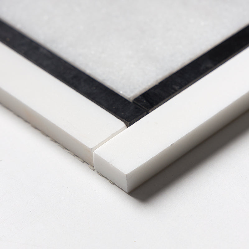 Glacier, Black, Snow White 12 7/8"x12 7/8" Multi Finish Cambridge Marble Mosaic Product shot edge view