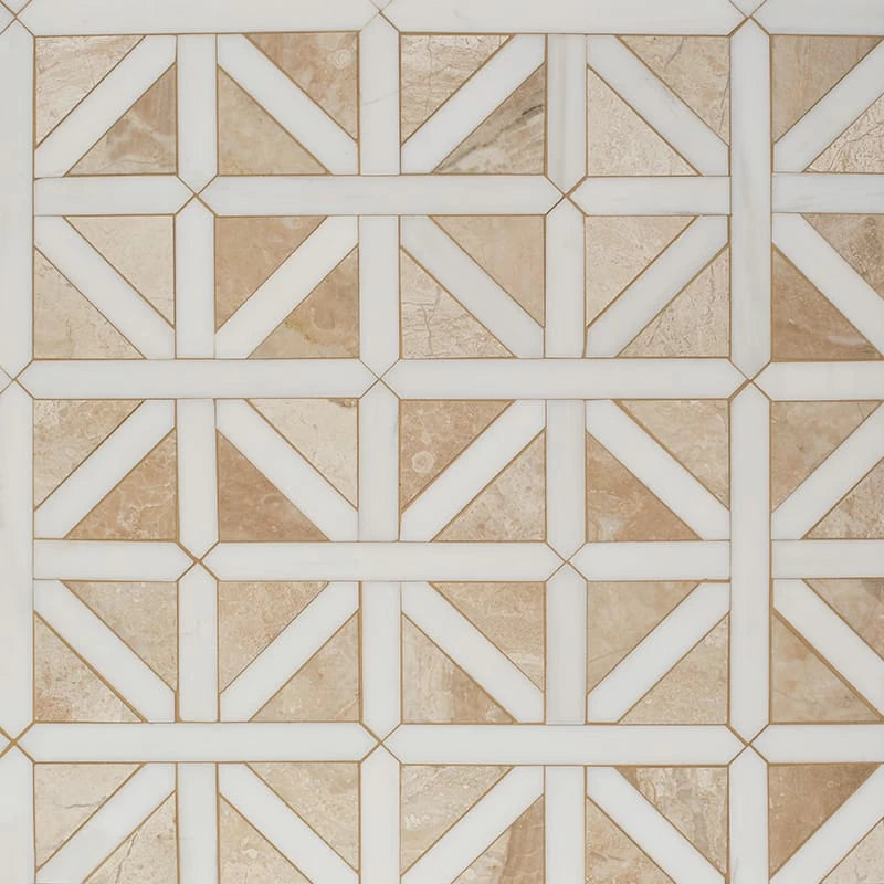 Royal, Snow White 14 3/4"x14 3/4" Honed Classic Lattice Marble Mosaic Tile angle  view