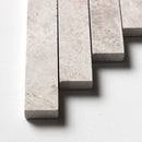 Silver light 12 7/8"x8 9/16"Honed Large Herringbone Marble Mosaic Product shoot mosaic edge view