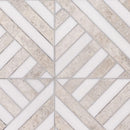 Silver light 14 5/16"x14 5/16" Snow White Honed Ponte Marble Mosaic Product shoot mosaic view 1