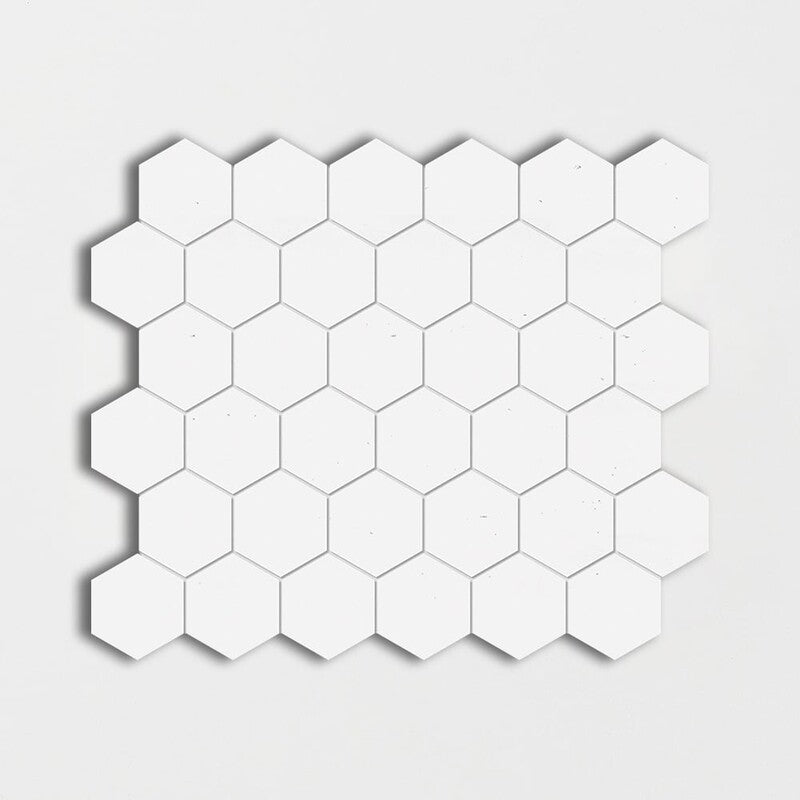 Thassos, Keefer mix 10 3/8"x12" Honed Hexagon Marble Mosaic Product shoot mosaic view