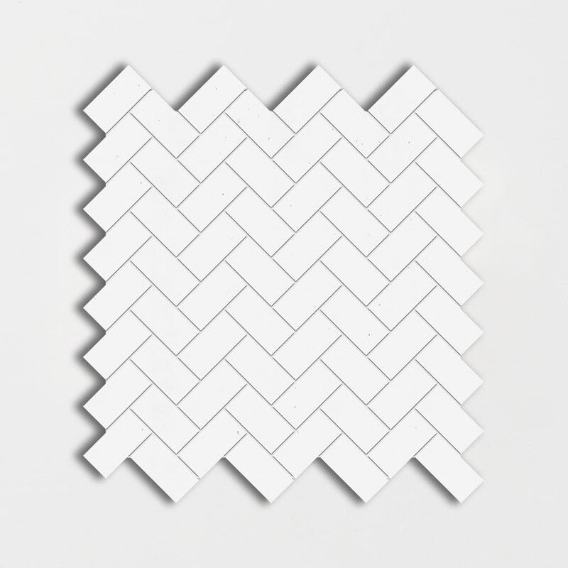 Thassos, Keefer mix 11"x11" Honed Herringbone 1x2 Marble Mosaic Product shoot mosaic view
