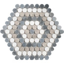 Penny Round 9 1/4"x9 29/64" White, Allure Light, Britannia Honed Penny Round 8 Marble Mosaic Product shoot mosaic view