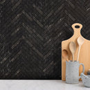 Black Honed 10 7/16"x12 13/16" Herringbone 5/8"x3" Marble Mosaic kitchen view