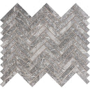 Black Leather 10 7/16"x12 13/16" Herringbone 5/8"x3" Marble Mosaic angle view