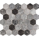 Black Night Textura 10 3/8"x12" Hexagon Marble Mosaic wall view
