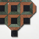 Keefer Mix Verde Capri, Red Laguna 12 5/8"x12 5/8" Honed Ella Marble Mosaic profile  view