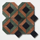 Keefer Mix Verde Capri, Red Laguna 12 5/8"x12 5/8" Honed Ella Marble Mosaic top view
