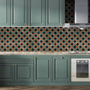 Keefer Mix Verde Capri, Red Laguna 12 5/8"x12 5/8" Honed Ella Marble Mosaic kitchen view