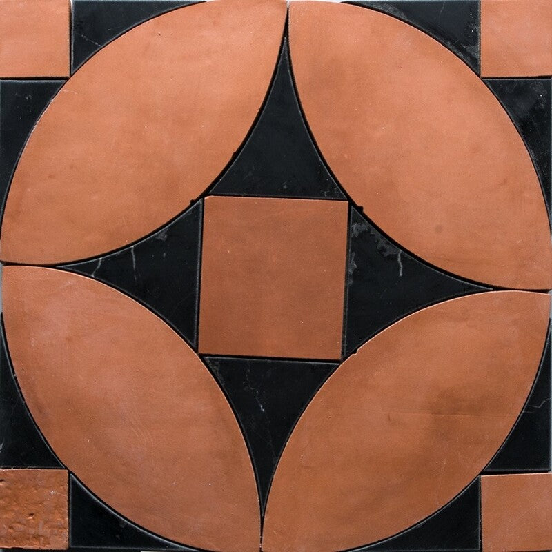 Keefer Mix Black Honed, Terracotta 11 7/16"x12 1/2" Honed Emna Marble Mosaic angle view
