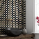 Keefer Mix Black, Champagne, Olive Green 12 5/8"x12 5/8" Honed Ghaya Marble Mosaic bathroom basin view 2