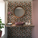 Keefer Mix Snow White, Bosphorus, Red Laguna, 10 1/8"x12 1/8" Honed Hazem Marble Mosaic bath sink mirror view