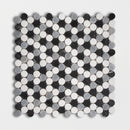 Penny Round Black, Snow White, Allure 11 1/4"x11 3/4" Honed Marble Mosaic wall view
