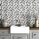 Keefer Mix Allure L, Iris Black, Bianco Dolomiti Cl 12"x12" Honed Hazem Marble Mosaic bath sink view