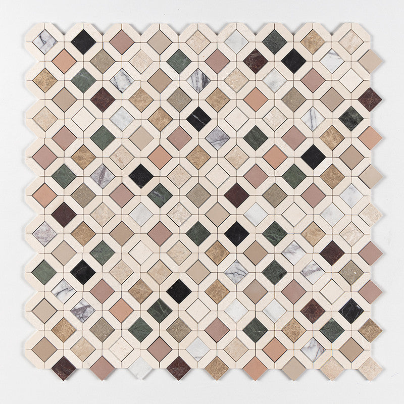 Keefer Mix Blend 12 5/8"x12 5/8" Honed Louna Marble Mosaic wall view