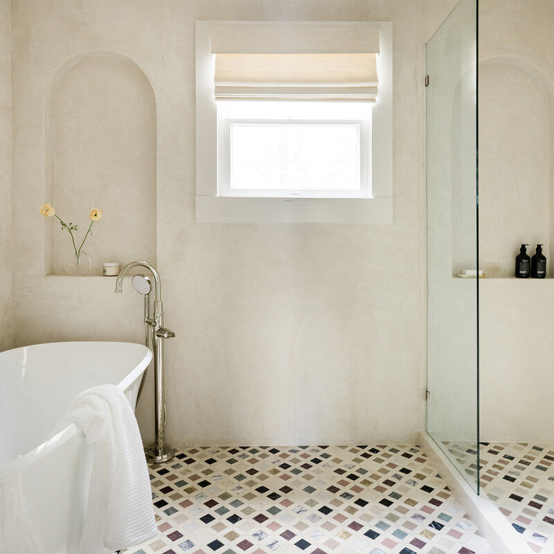 Keefer Mix Blend 12 5/8"x12 5/8" Honed Louna Marble Mosaic bathroom view