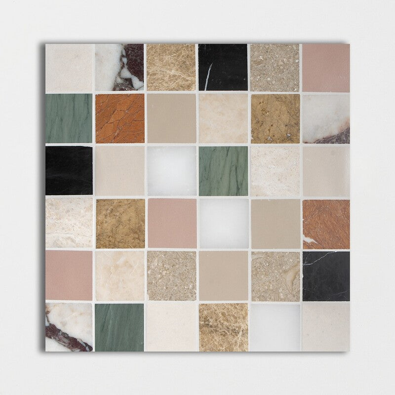 Keefer Mix Blend Honed 12"x12" San Tropez Marble Mosaic top view