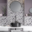 Pitoly Honed Herringbone 10 7/16"x12 13/16" Marble 5/8"x3" Mosaic bathroom sink view