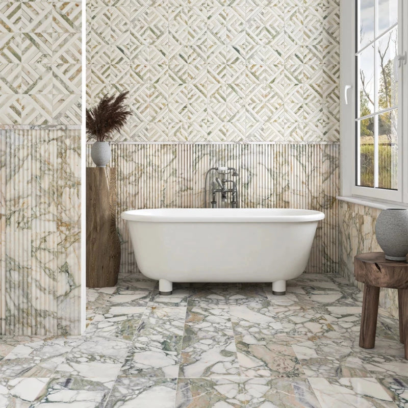 Calacatta Green Honed 6"x24" Nation Trim Marble Tile bathtub view
