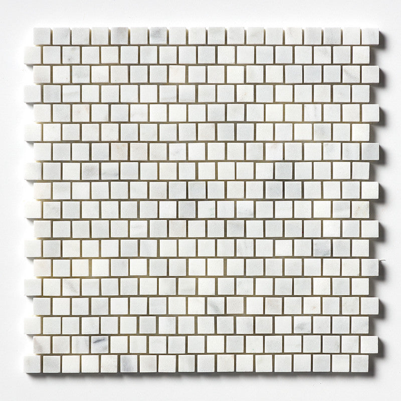 Carrara Blend Honed 12"x12" Staggered Joint Marble Mosaic product shot profile view