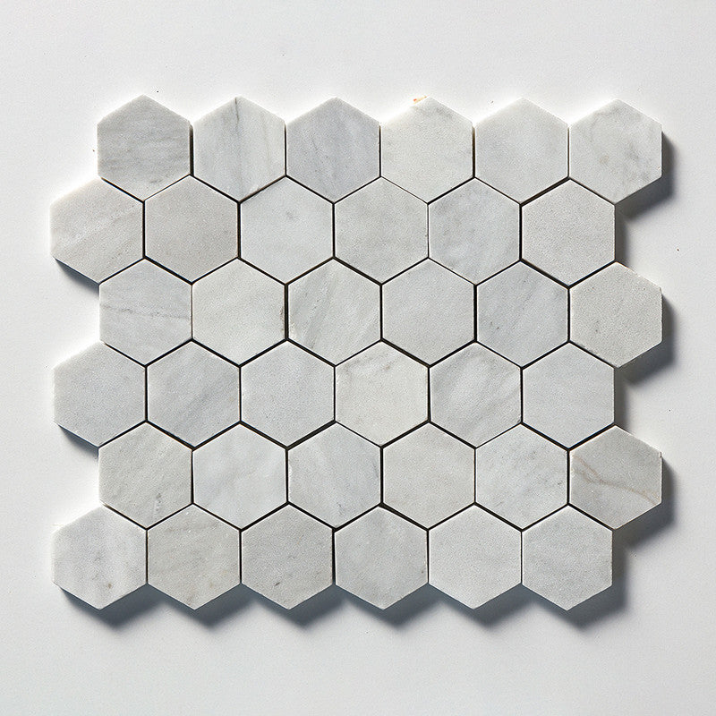 Carrara Blend Honed 10 3/8"x12" Hexagon 2 Marble Mosaic