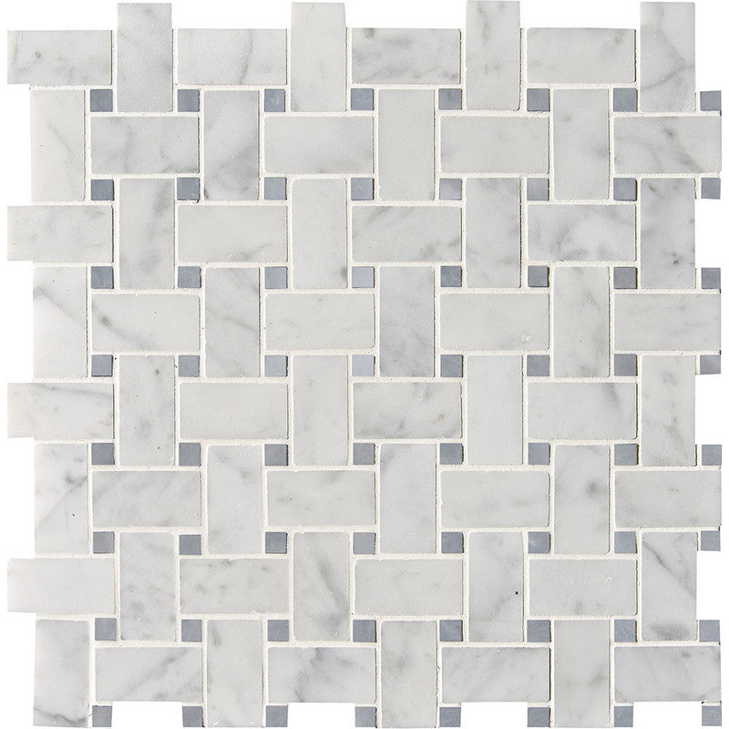White Carrara 12"x12" Honed Basket Weave Marble Mosaic