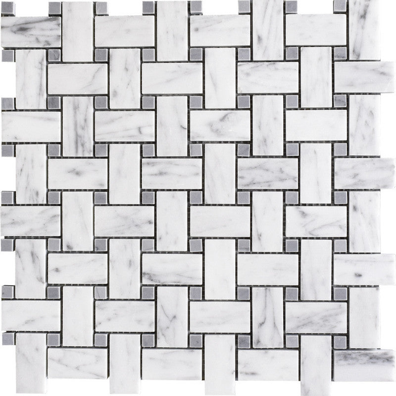 Keefer Mix Bardiglio 12"x12" Polished Basket Weave Marble Mosaic wall view