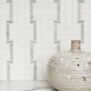 Keefer mix 10 7/16"x12 3/16" White Carrara Multi Finish Luni Marble Mosaic Product shoot mosaic Profile view 