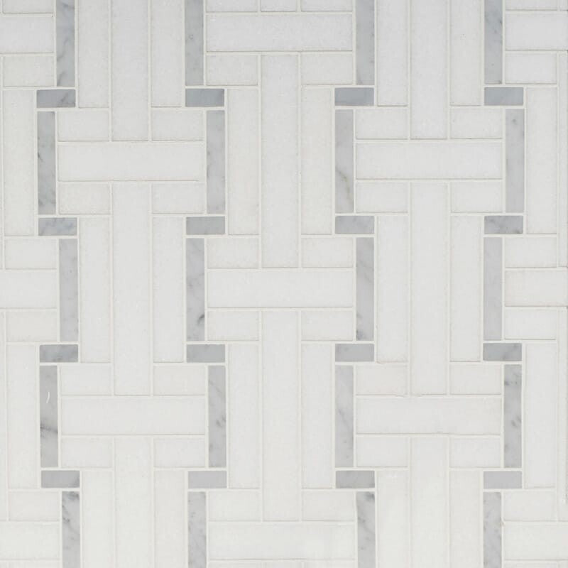Keefer Mix 10 7/16"x12 3/16" White Carrara Multi Finish Luni Marble Mosaic Product shoot mosaic view