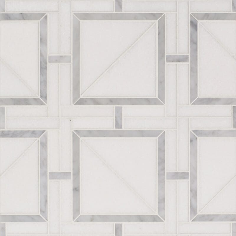 Keefer Mix White 11 11/16"x11 11/16" Carrara Multi Finish Magra Lattice Marble Mosaic Product shoot mosaic view