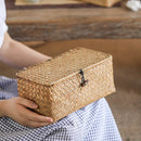 Rectangular Natural Straw Storage Basket with Lid