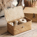 Rectangular Natural Straw Storage Basket with Lid