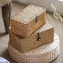 Rectangular Natural Straw Storage Basket with Lid