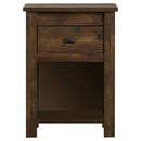 Farmhouse 1-Drawer Bedroom Nightstand with Open Shelf in Rustic Pine Finish