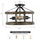 Round 13-inch Metal Wood Farmhouse 2-Light Ceiling Lamp - Semi-Flush Mount