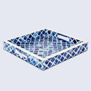 Decorative Tray Moroccan Pattern Bone & Resin Inlay Collection in 3 Sizes, Blue & White