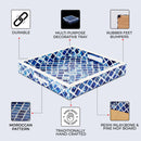 Decorative Tray Moroccan Pattern Bone & Resin Inlay Collection in 3 Sizes, Blue & White