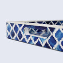 Decorative Tray Moroccan Pattern Bone & Resin Inlay Collection in 3 Sizes, Blue & White