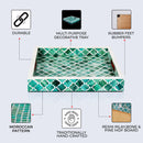 Decorative Tray Moroccan Pattern Bone & Resin Inlay Collection in 3 Sizes, Green & White