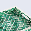 Decorative Tray Moroccan Pattern Bone & Resin Inlay Collection in 3 Sizes, Green & White